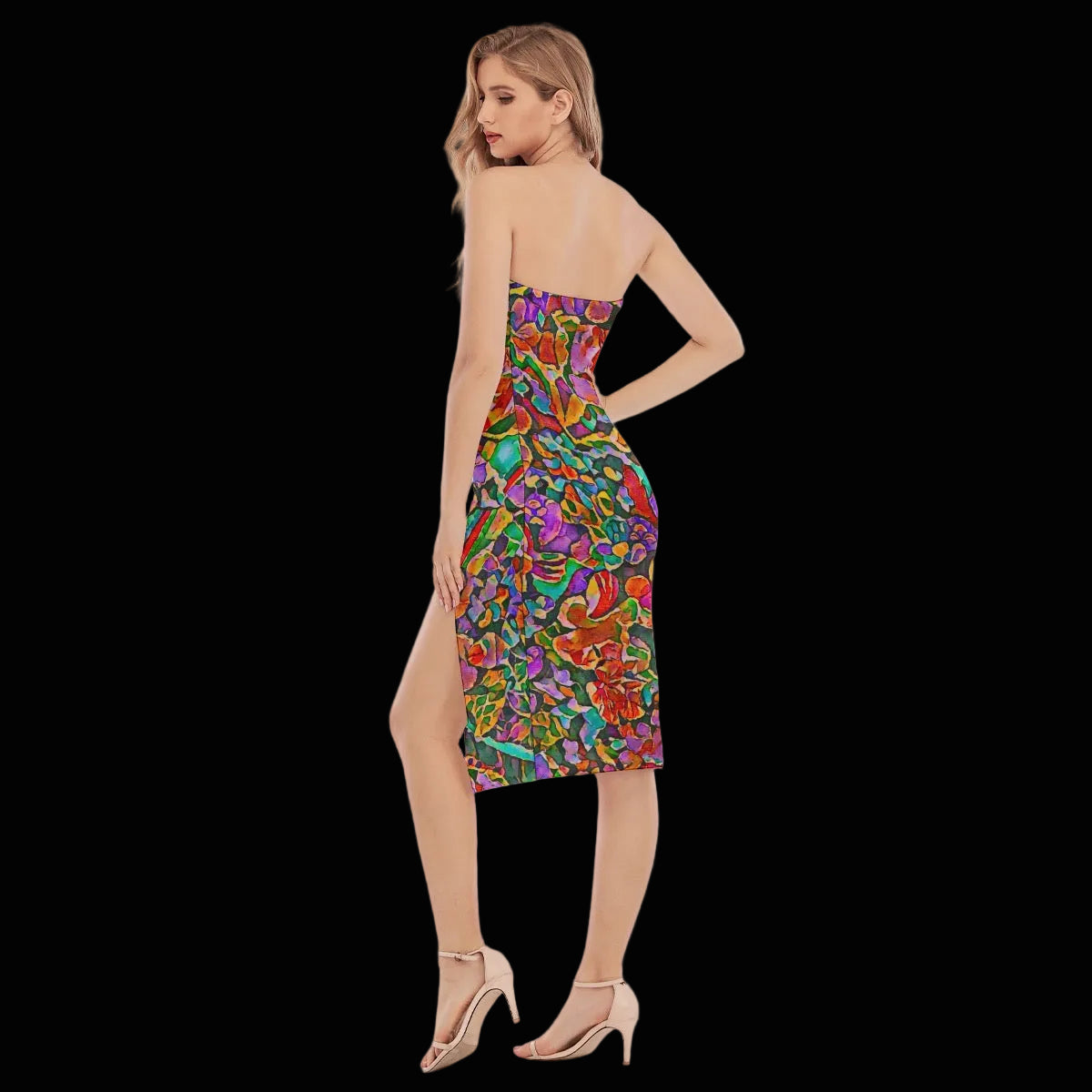 “Vivid Flora” Women's Side Split Tube Top Dress