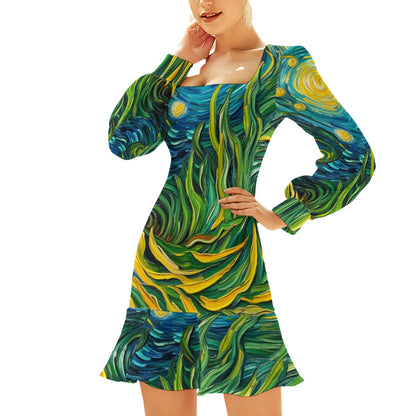 “Vincent Through the Seagrass” Women's Ruffle Hem Skinny Dress