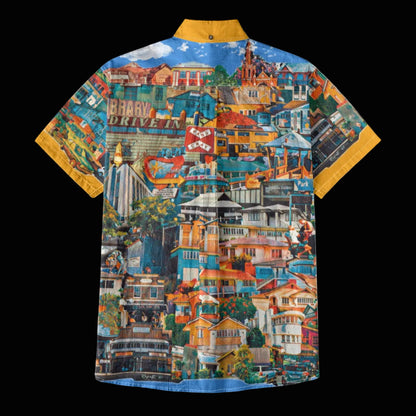 “Southside Brizvegas” (Yellow) Men's Breathable Cotton Shirt|125GSM