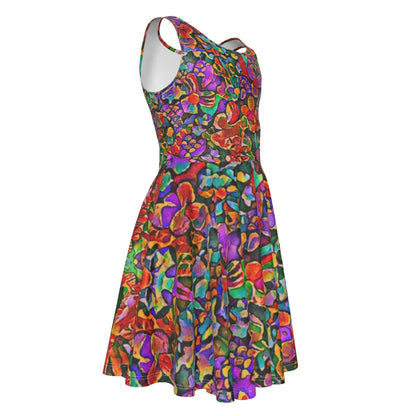 “Vivid Flora” Kid's Sleeveless Vest Dress
