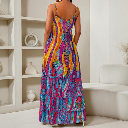 “Polychromous” Women's Elegant V-Neck Maxi Dress