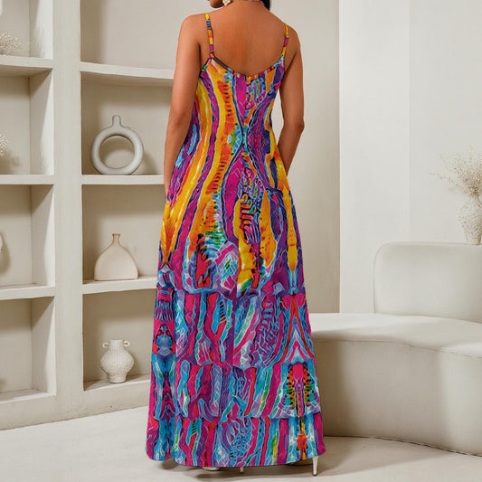 “Polychromous” Women's Elegant V-Neck Maxi Dress