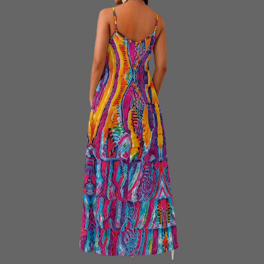 “Polychromous” Women's Elegant V-Neck Maxi Dress