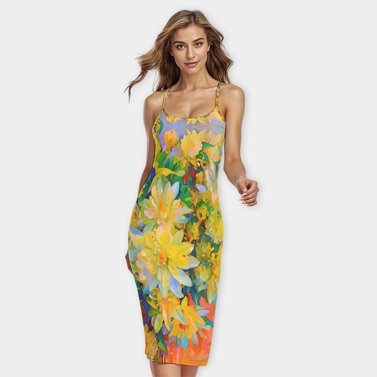 “Summer Daze” Women's Bodycon Spaghetti Strap Midi Dress