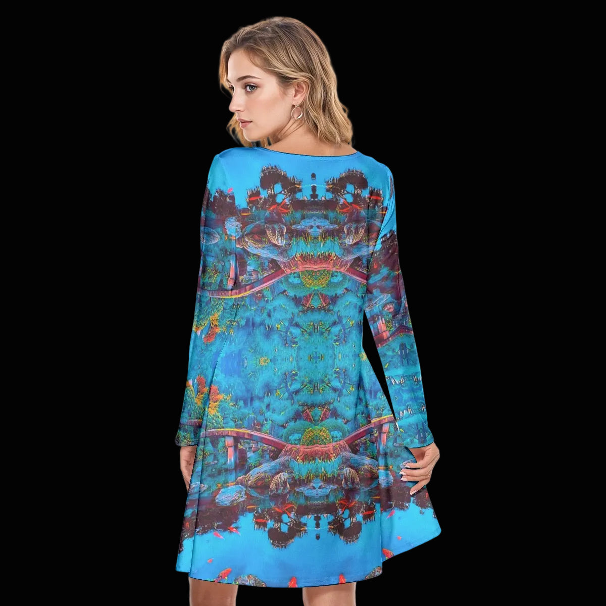 “Oriental Paradise” Women's Round Neck Dress|190GSM Cotton