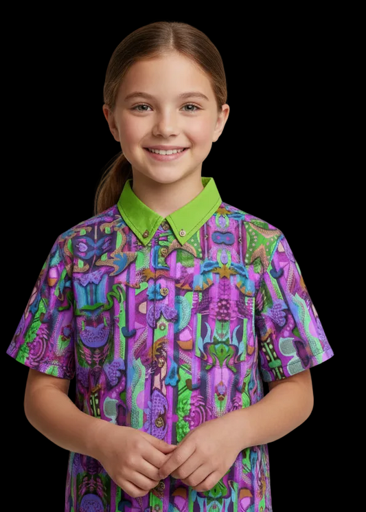 “Labyrinth” Purple Children's Shirt With Pocket | 125GSM Cotton