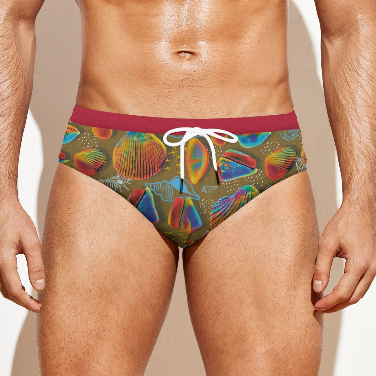 “Peregian Shells” (Mustard) Men'S Drawstring Swim Briefs