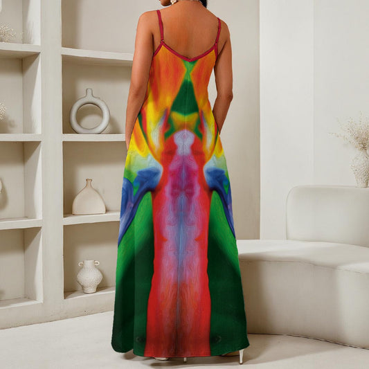 “Bird of Paradise”Print Women's Elegant V-Neck Maxi Dress