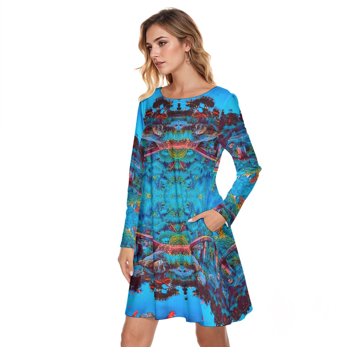 “Oriental Paradise” Women's Round Neck Dress|190GSM Cotton