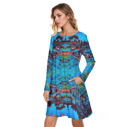 “Oriental Paradise” Women's Round Neck Dress|190GSM Cotton