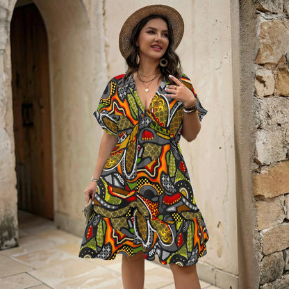 “Zedomina” Women’s Floral V-Neck Short Sleeve Dress