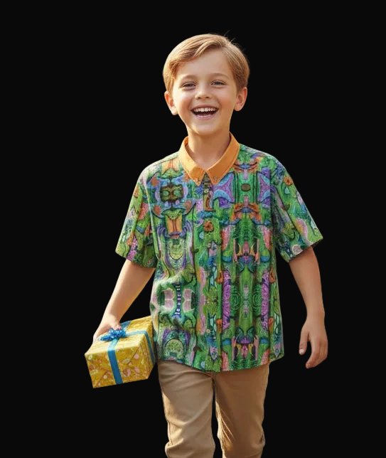 “Labyrinth” Green -Children's Shirt With Pocket | 125GSM Cotton