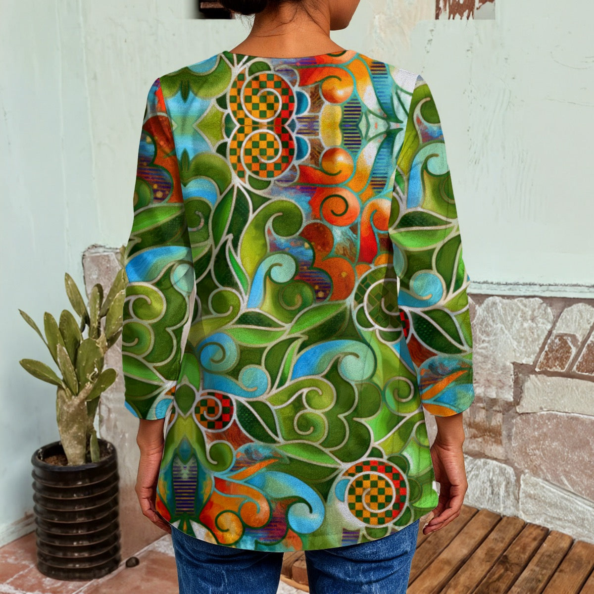 “Verdant Tapestry” Women's Faux Sweater Cardigan