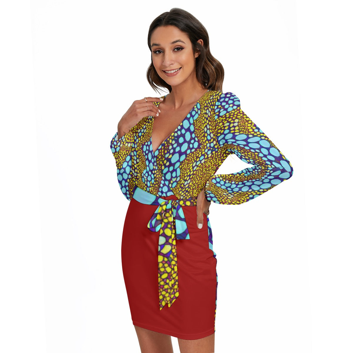 “Sunstone” Women's Long Sleeve Dress With Waist Belt