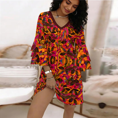 “Brushfire” Women's Stacked Ruffle Sleeve Dress