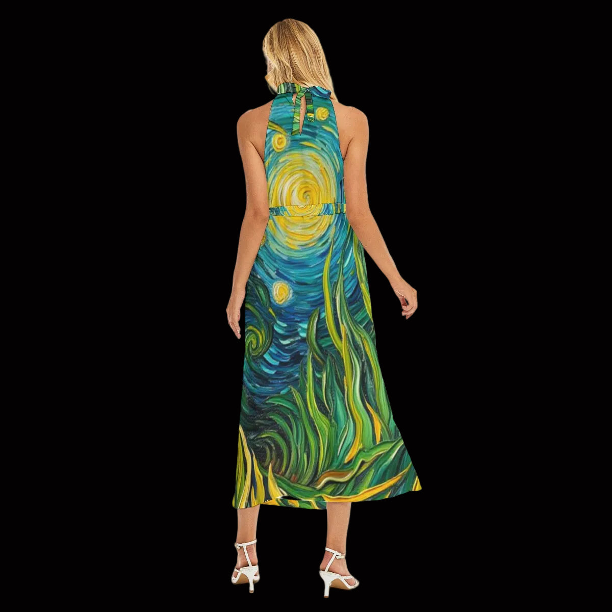 “Vincent Through the Seagrass” Women's Wrap Hem Belted Halter Dress