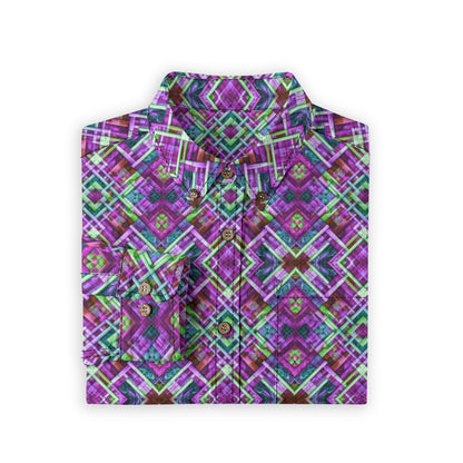 “Plaid Purple” Men's Casual Lapel Long Sleeve Shirt|125GSM Cotton