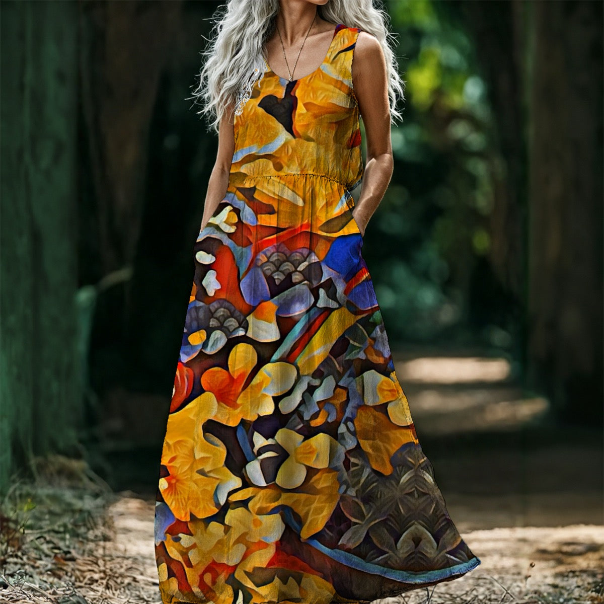 “Abundance” Women’s Sleeveless Maxi Dress