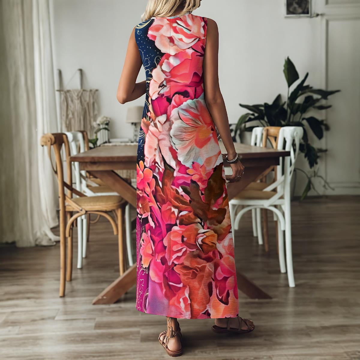 “Celestial Bloom” Women's V-Neck Long Dress