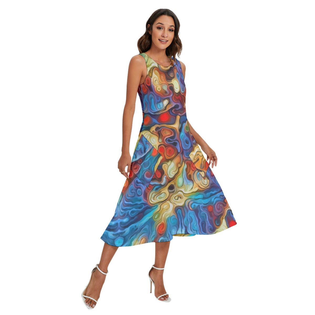 “Tangled Tides" Women's Sleeveless Dress With Diagonal Pocket