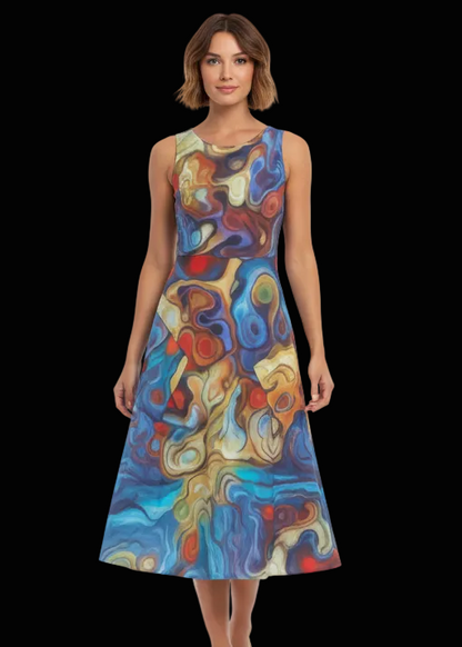 “Marbled Tides II” Women's Sleeveless Dress With Diagonal Pocket