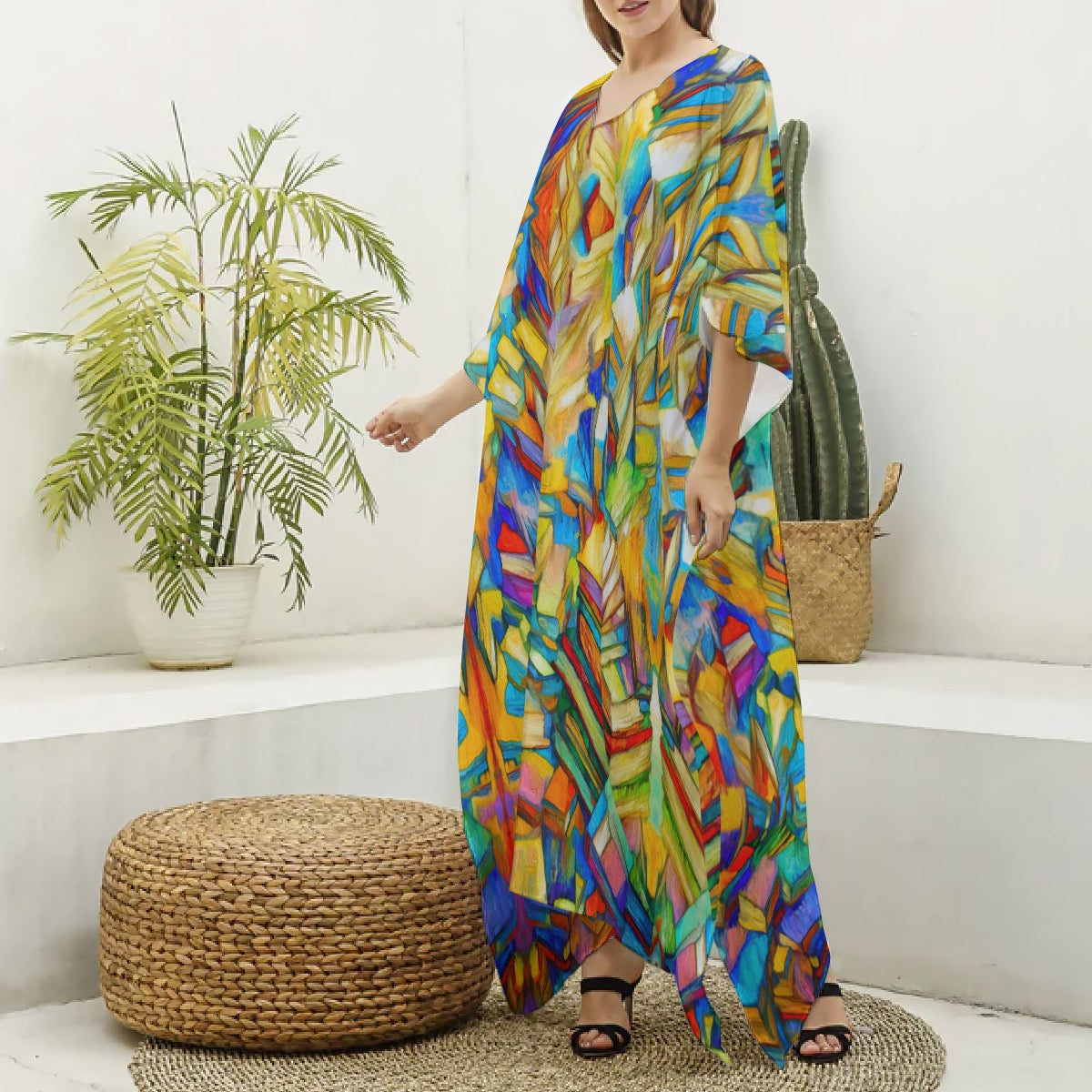 “Kaleidoscope” Women's Imitation Silk V-neck Kaftan Robe