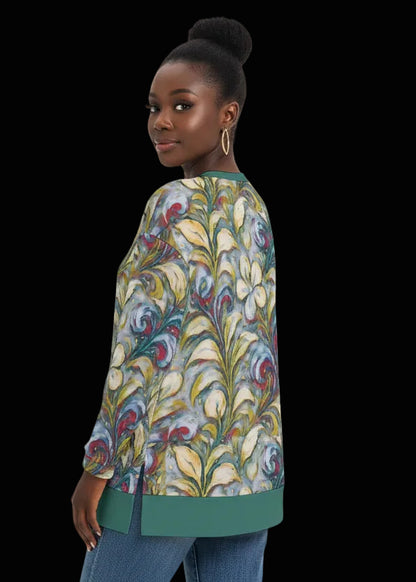 “Whispers of Spring” Women's Side Split O-neck Sweatshirt