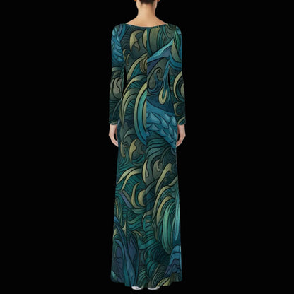 “Blue Torrent” Women's Velvet Shine Maxi Dress