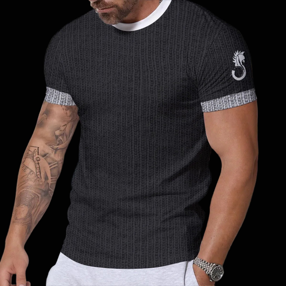 “Black Knit Print” Men's Short Sleeve T-shirt