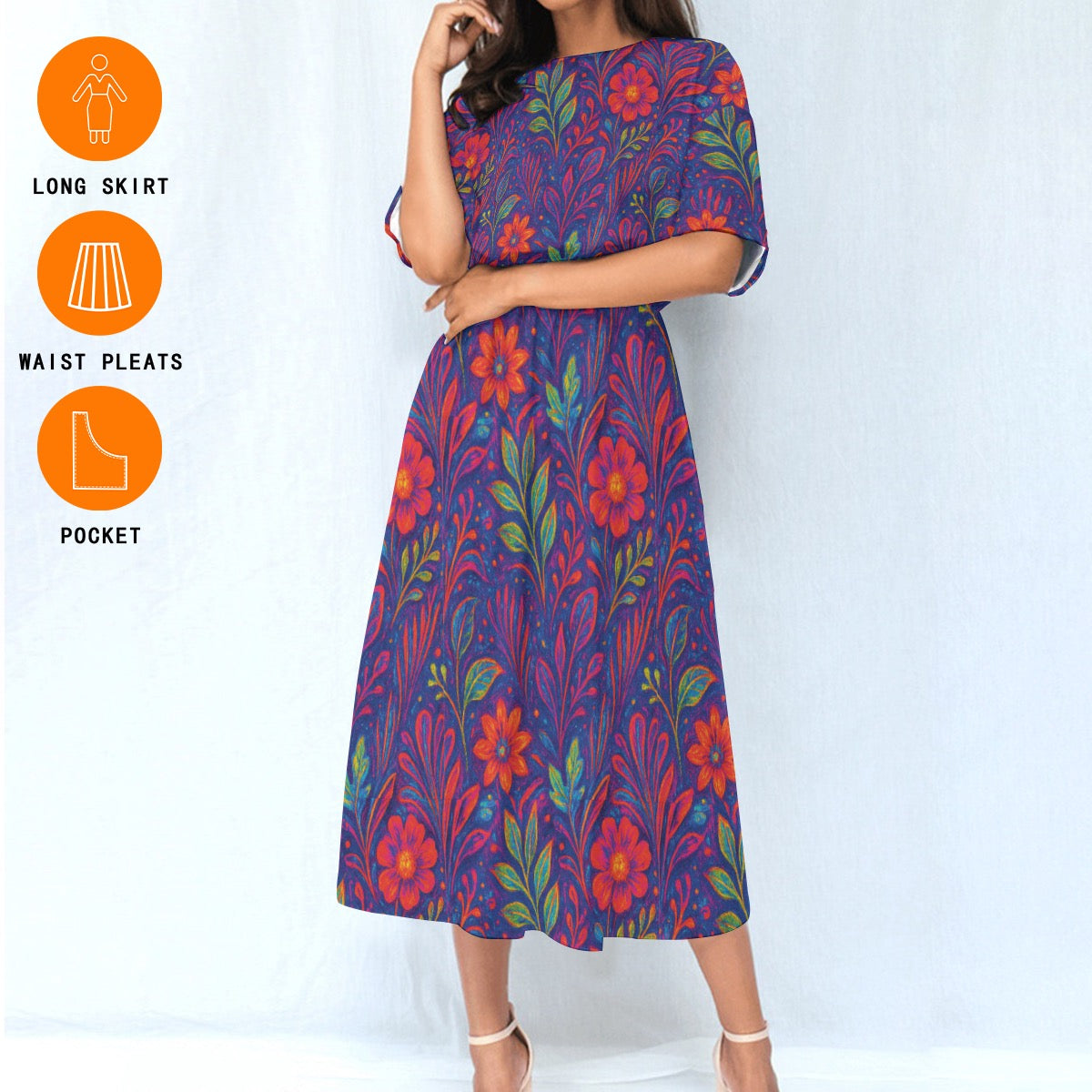 “Floral Vibrations” Women's Elastic Waist Dress