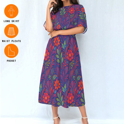 “Floral Vibrations” Women's Elastic Waist Dress