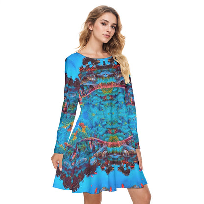 “Oriental Paradise” Women's Round Neck Dress|190GSM Cotton