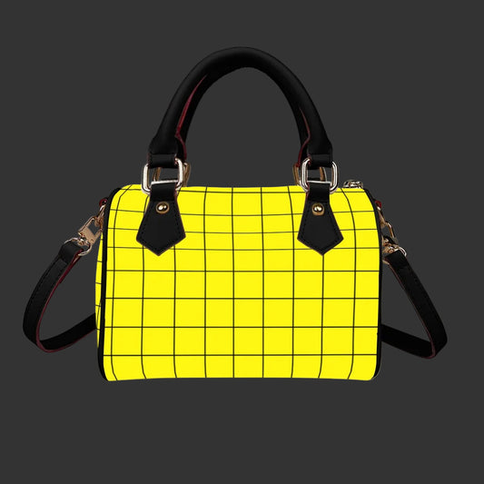 “Cyber Yellow” Classic Barrel-Shaped PU Leather Handbag