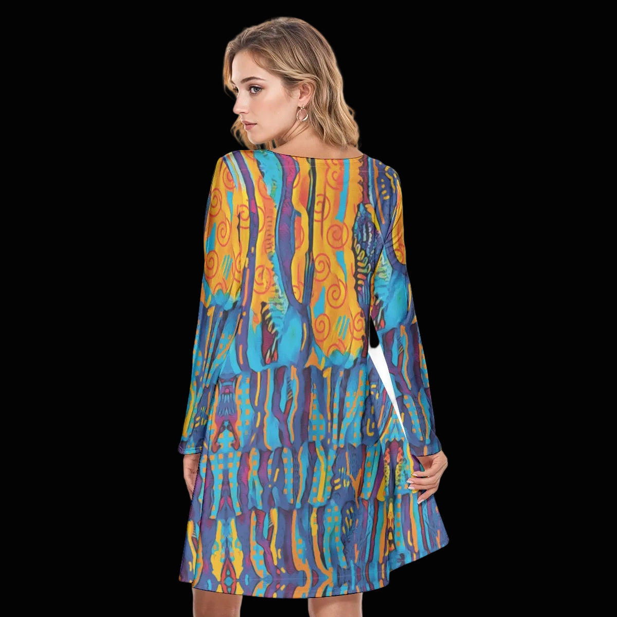 “Oceanic” Women's Round Neck Dress|190GSM Cotton