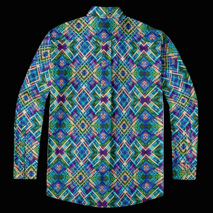 “Ocean Plaid” Men's Casual Lapel Long Sleeve Shirt|125GSM Cotton