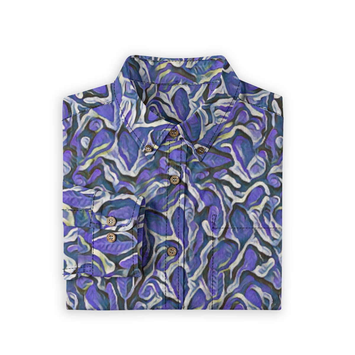 “Indigo Bloom“ Men's Casual Lapel Long Sleeve Shirt|125GSM Cotton