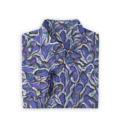 “Indigo Bloom“ Men's Casual Lapel Long Sleeve Shirt|125GSM Cotton