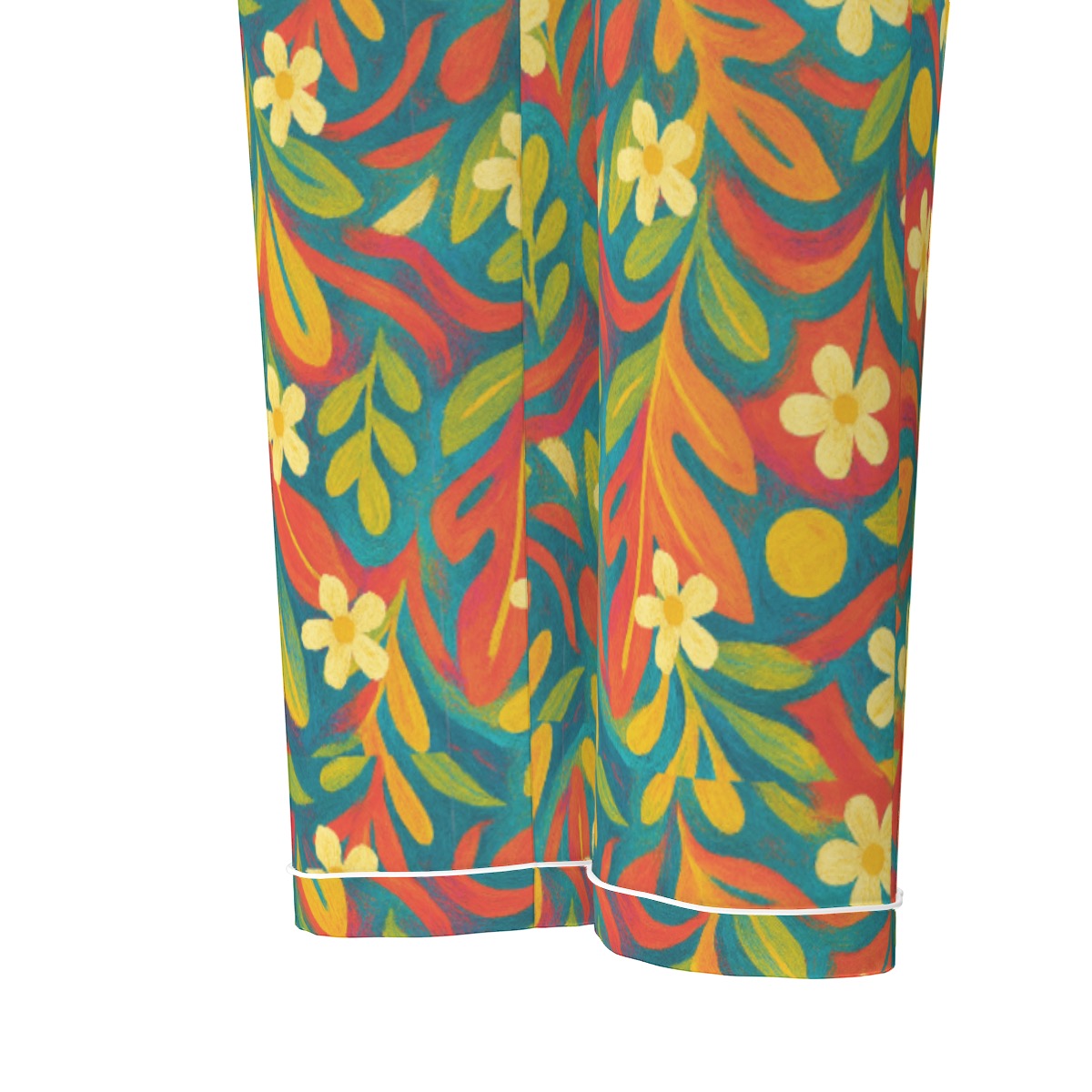 “Sunny Daydream” Women's Long Sleeve Pajama Set With White Contrast Piping