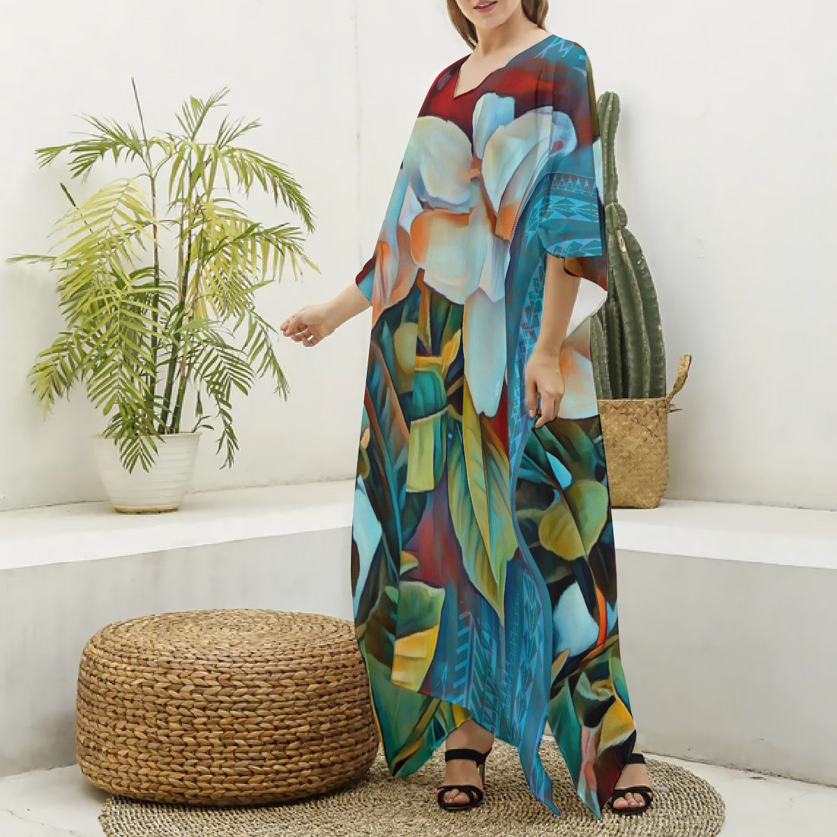 “Gardenia” Women's Imitation Silk V-neck Kaftan Robe