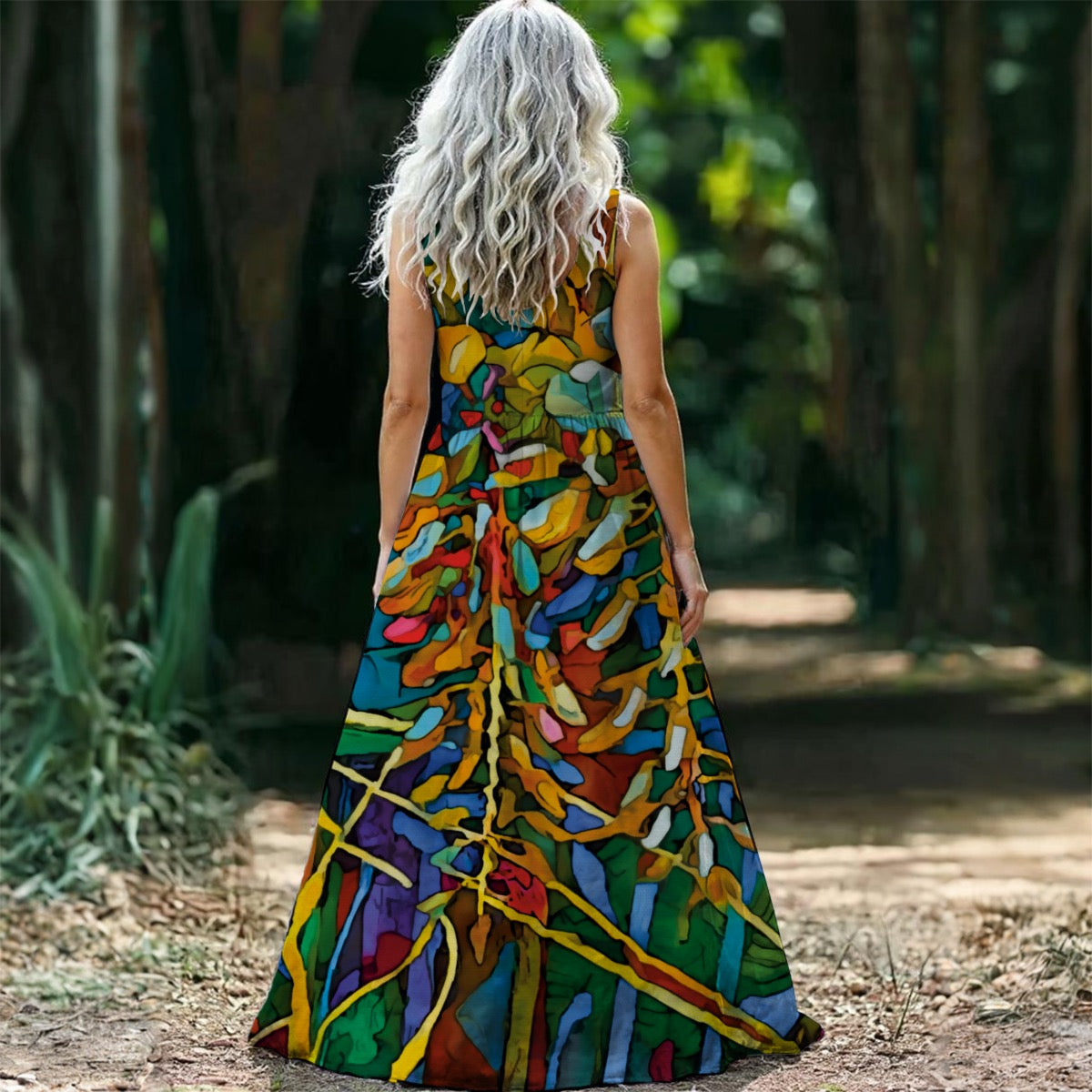 “Rainbow Wisteria” Women’s Sleeveless Maxi Dress