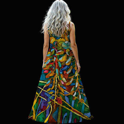 “Rainbow Wisteria” Women’s Sleeveless Maxi Dress