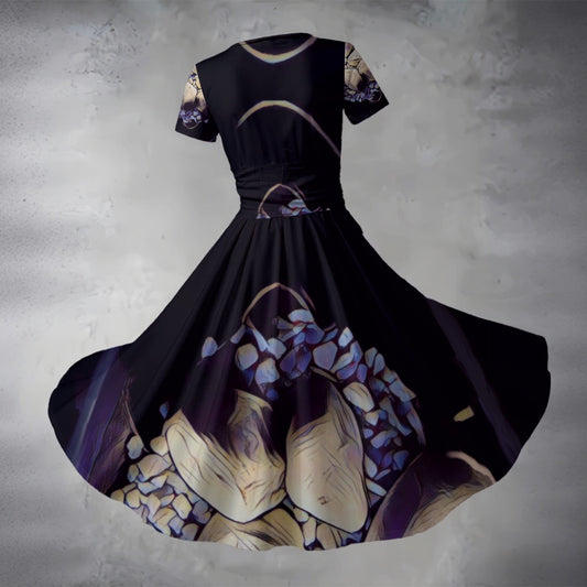 ‘Rocks and Stones” Women's Short Sleeve V Neck Midi Dress