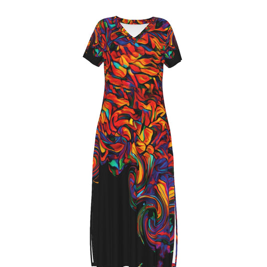 “Inferno” Women's V-neck Dress With Side Slit