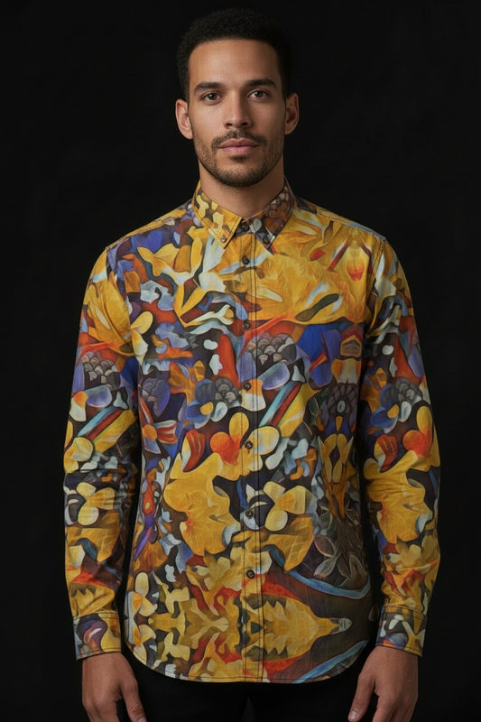 “Abundance “ Men's Casual Lapel Long Sleeve Shirt|125GSM Cotton
