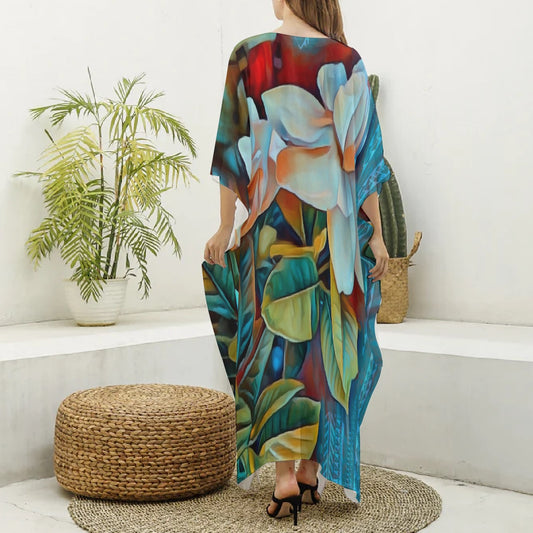 “Gardenia” Women's Imitation Silk V-neck Kaftan Robe
