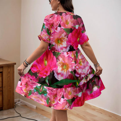 “Summer Blush” Women’s Floral V-Neck Short Sleeve Dress