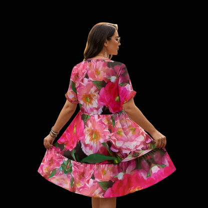 “Summer Blush” Women’s Floral V-Neck Short Sleeve Dress