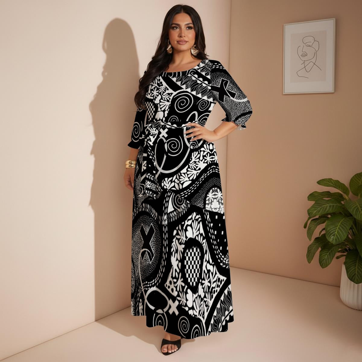 “Scribble” Women’s Maxi Dress|Plus Size