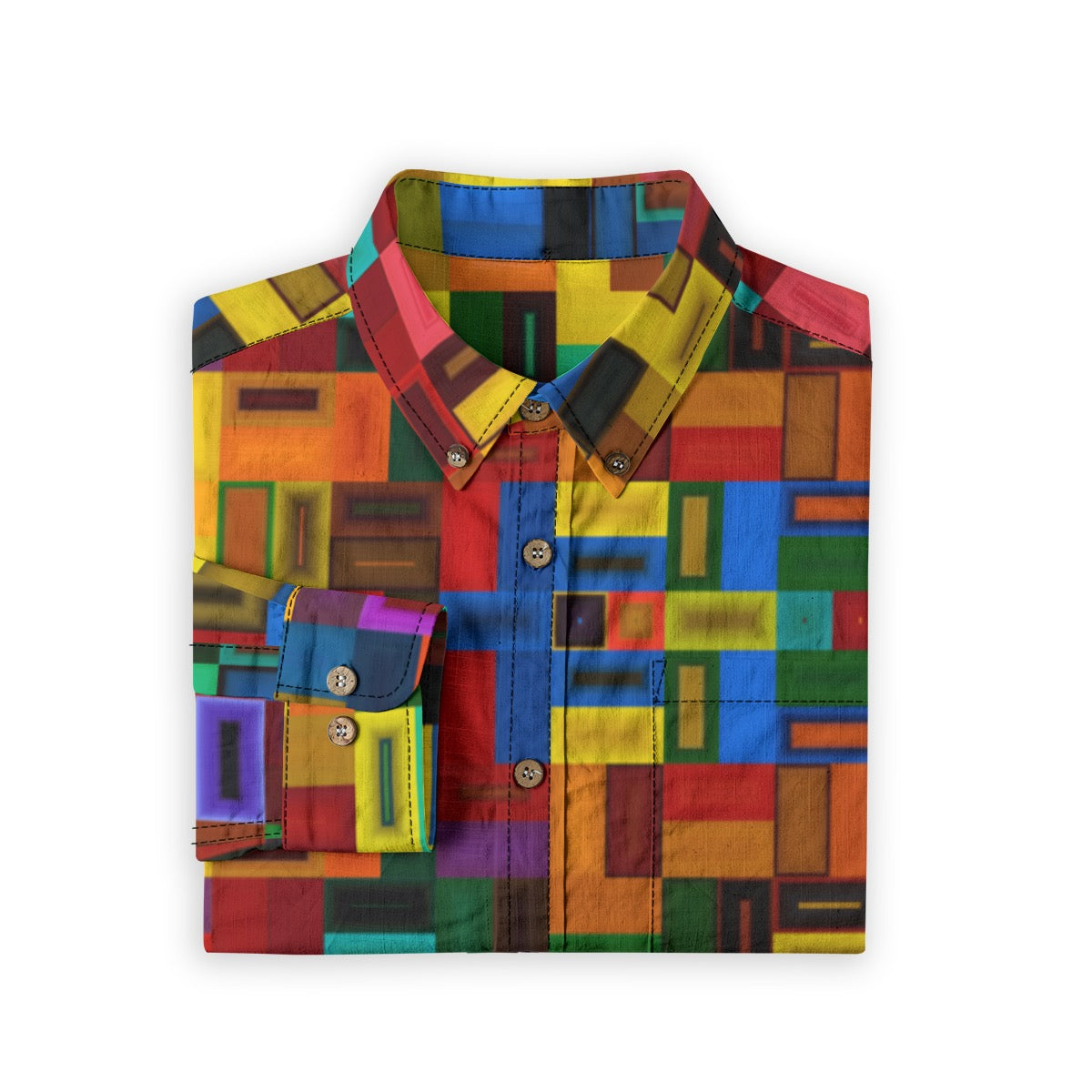 “Blocked” Men's Casual Lapel Long Sleeve Shirt|125GSM Cotton