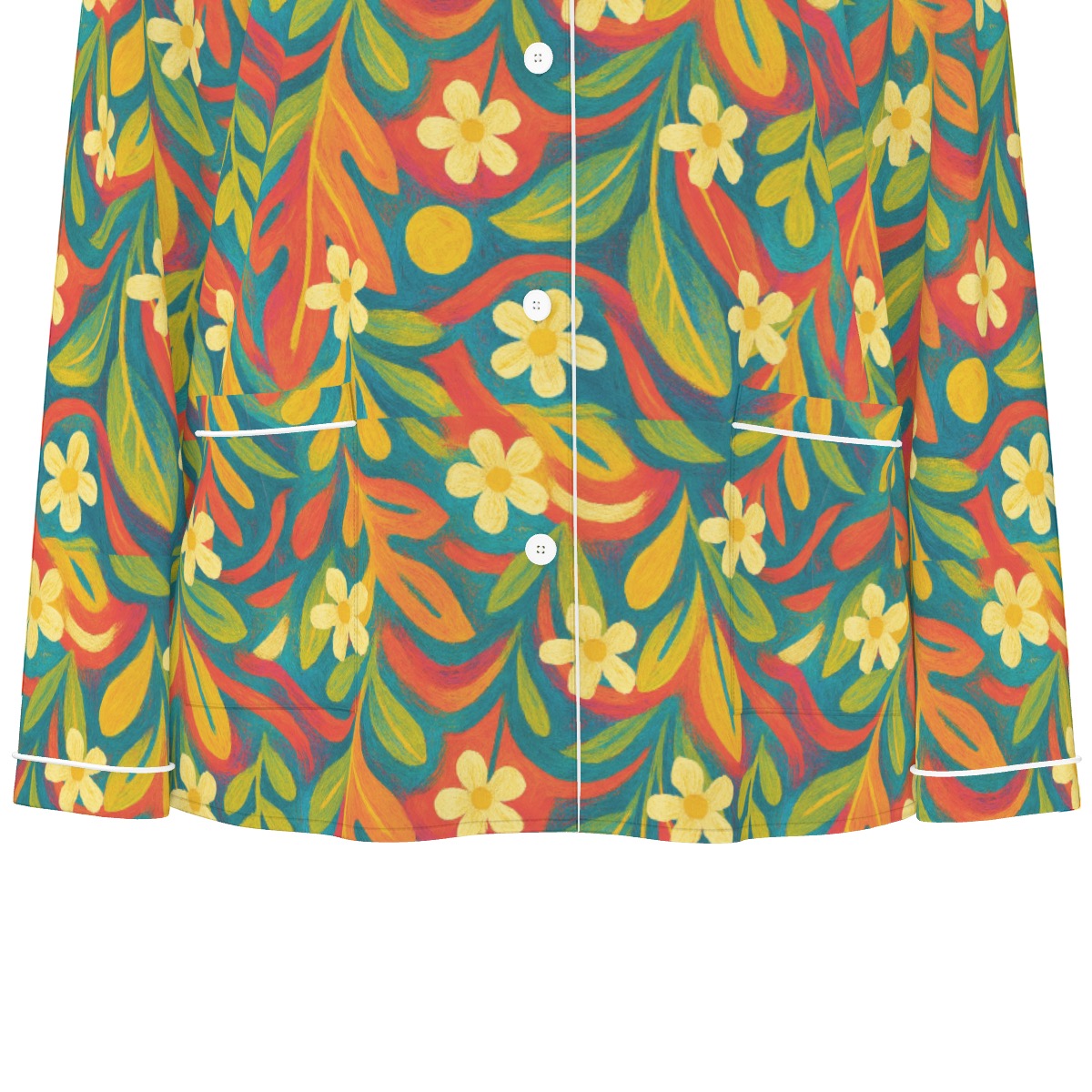 “Sunny Daydream” Women's Long Sleeve Pajama Set With White Contrast Piping